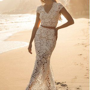 Special Moments White Crochet Lace Two-Piece Maxi Dress